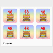48e verjaardag: Fun Cake and Candles + Custom Name Vierkante Sticker (Vel)