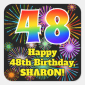 48e verjaardag: Fun Fireworks Kijk, regenboog # 48 Vierkante Sticker (Voorkant)