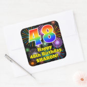 48e verjaardag: Fun Fireworks Kijk, regenboog # 48 Vierkante Sticker (Envelop)