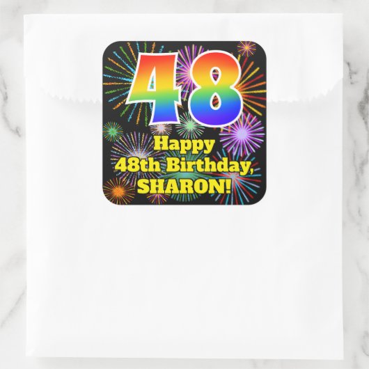 48e verjaardag: Fun Fireworks Kijk, regenboog # 48 Vierkante Sticker (Tas)