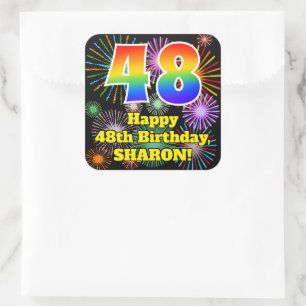 48e verjaardag: Fun Fireworks Kijk, regenboog # 48 Vierkante Sticker