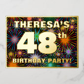 48e verjaardag — Fun, kleurrijke Fireworks look Folie Uitnodiging (Voorkant)