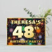 48e verjaardag — Fun, kleurrijke Fireworks look Folie Uitnodiging (Staand Voorkant)