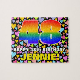 48e verjaardag — Fun, liefhebbende hartvormen + "4 Legpuzzel