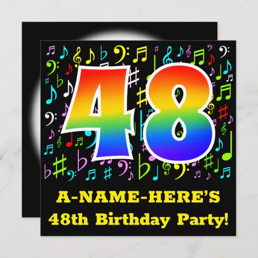 48e verjaardag: Fun Music Symbols, Rainbow 48 Kaart (Voorkant / Achterkant)