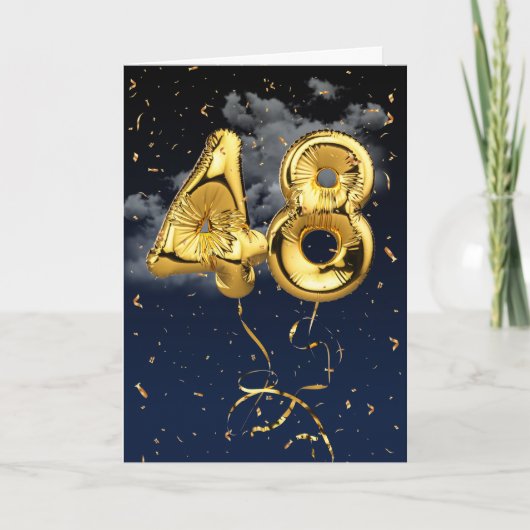 48e verjaardag Gold Mylar ballon en Confetti Card Kaart (Voorkant)