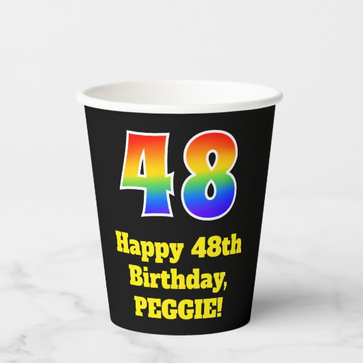 48e verjaardag: Kleurrijk, Leuk, Spannend, Regenbo Papieren Bekers (Voorkant)