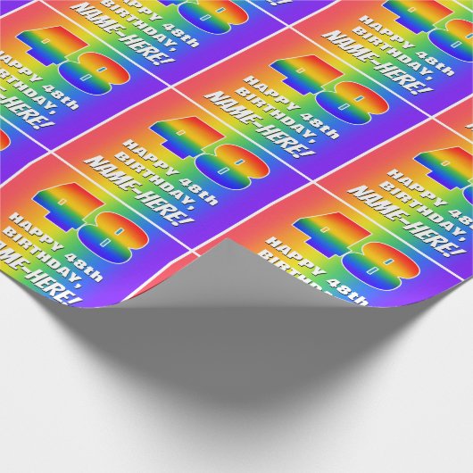 48e verjaardag: kleurrijk, vun regenboogpatroon # cadeaupapier (Hoek)