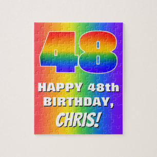48e verjaardag: kleurrijk, vun regenboogpatroon # legpuzzel