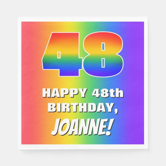 48e verjaardag: kleurrijk, vun regenboogpatroon #  servet (Voorkant)