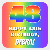48e verjaardag: kleurrijk, vun regenboogpatroon # vierkante sticker (Voorkant)
