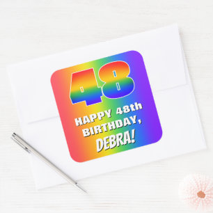 48e verjaardag: kleurrijk, vun regenboogpatroon # vierkante sticker