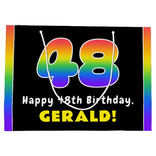 48e verjaardag: kleurrijke regenboog # 48, aangepa groot cadeauzakje (Achterkant)