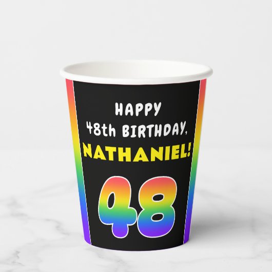 48e verjaardag: kleurrijke regenboog # 48, aangepa papieren bekers (Achterkant)
