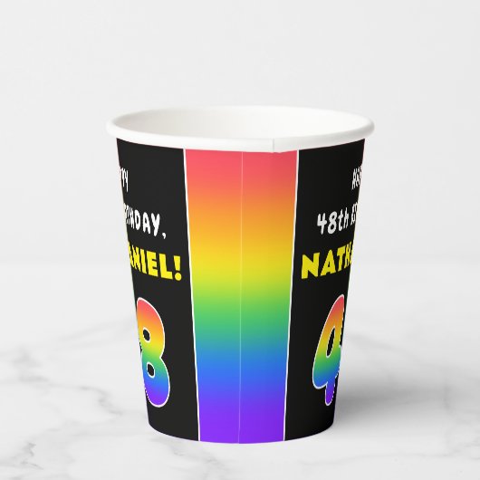 48e verjaardag: kleurrijke regenboog # 48, aangepa papieren bekers (Rechts)