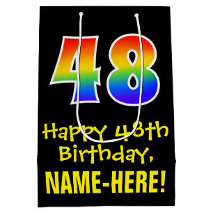 48e verjaardag: Leuk, Vet, Kleurrijk, Regenboog "4 Medium Cadeauzakje