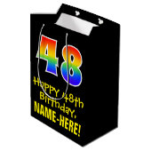 48e verjaardag: Leuk, Vet, Kleurrijk, Regenboog "4 Medium Cadeauzakje (Achterkant Gekanteld)