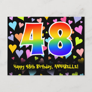 48e Verjaardag: Leuke Hartjes Patroon, Regenboog 4 Briefkaart