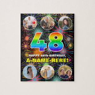 48e verjaardag: Leuke regenboog #, aangepaste naam Legpuzzel