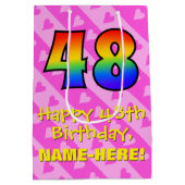 48e verjaardag: Leuke roze harten strepen; Regenbo Medium Cadeauzakje (Achterkant)