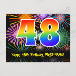 48e Verjaardag – Leuke Vuurwerk Patroon + Regenboo Briefkaart