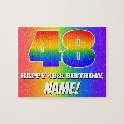 48e verjaardag — Meerkleurig regenboogpatroon "48" Legpuzzel (Horizontaal)