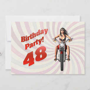 48e verjaardag met een meisje op een motorfiets kaart