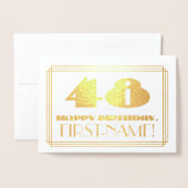 48e verjaardag; naam + Art Deco geïnspireerd look  Folie Kaarten (Voorkant met envelop)