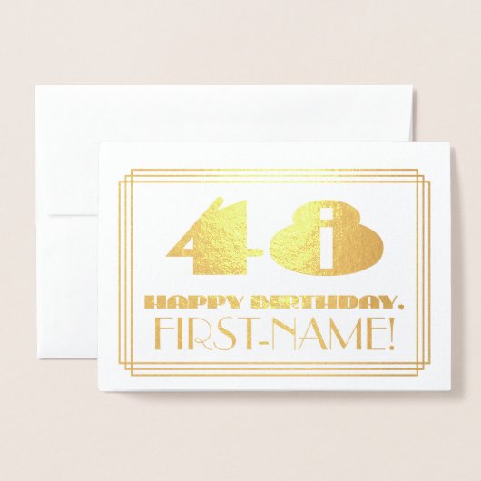 48e verjaardag; naam + Art Deco geïnspireerd look  Folie Kaarten (Voorkant met envelop)