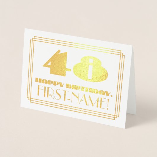 48e verjaardag; naam + Art Deco geïnspireerd look  Folie Kaarten (Voorkant)