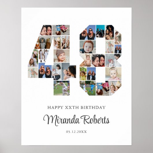 48e verjaardag nummer 48 aangepaste fotocollage poster (Voorkant)