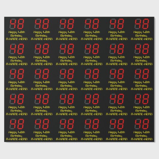 48e verjaardag: Red Digital Clock Style "48" + naa Cadeaupapier (Vlak)