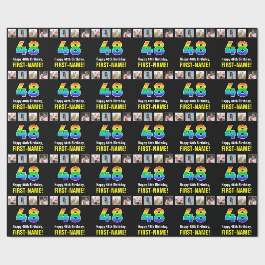 48e verjaardag: Regenboog "48"; Aangepaste foto's  Cadeaupapier (Zoom)