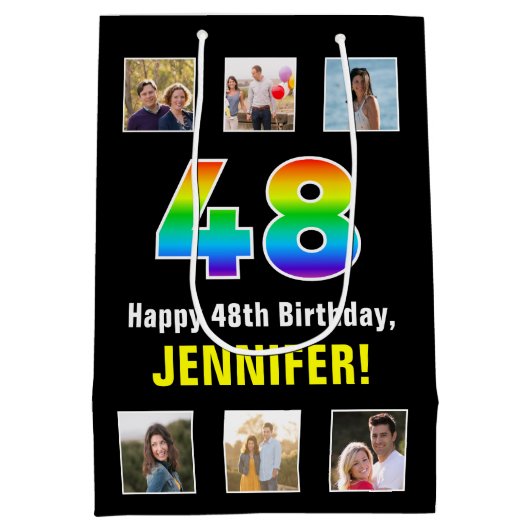 48e verjaardag: Regenboog "48", aangepaste foto's Medium Cadeauzakje (Achterkant)