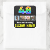 48e verjaardag: Regenboog "48"; Aangepaste foto's  Vierkante Sticker (Tas)