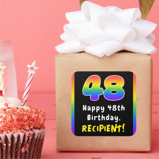 48e verjaardag: Regenboogspectrum # 48, Aangepaste Vierkante Sticker (Feest)