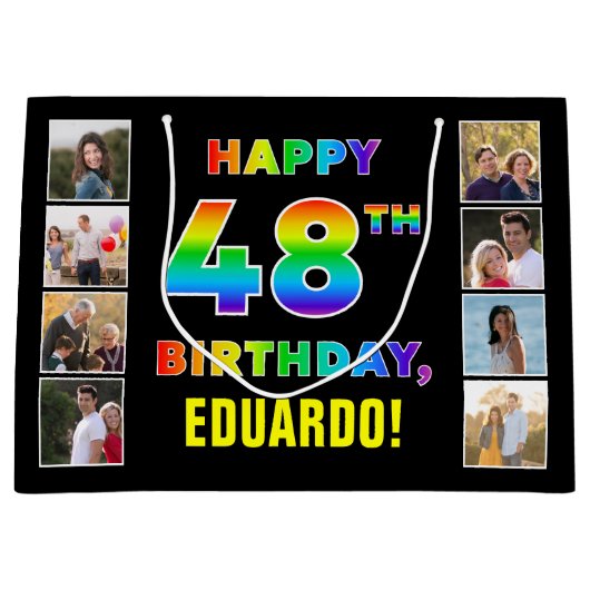 48e verjaardag: Regenboogtekst, aangepaste foto's  Groot Cadeauzakje (Voorkant)