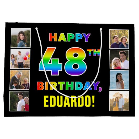 48e verjaardag: Regenboogtekst, aangepaste foto's  Groot Cadeauzakje (Achterkant)