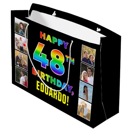 48e verjaardag: Regenboogtekst, aangepaste foto's  Groot Cadeauzakje (Achterkant Gekanteld)