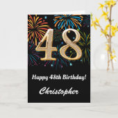 48e verjaardag regenboogvuurwerk zwart en goud kaart (Gele Bloem)