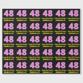 48e verjaardag: Roze strepen en hart "48" + naam Cadeaupapier (Vlak)