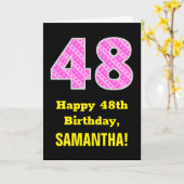 48e verjaardag: Roze strepen en hart "48" + naam Kaart (Gele Bloem)