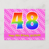 48e verjaardag: Roze strips en harten, regenboog 4 Briefkaart (Voorkant)