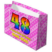 48e verjaardag: roze strips & harten, regenboognr. groot cadeauzakje (Voorkant Gekanteld)