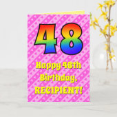 48e verjaardag: roze strips & harten, regenboognr. kaart (Gele Bloem)