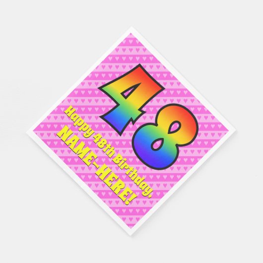 48e verjaardag: roze strips & harten, regenboognr. servet (Hoek)