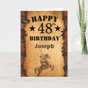 48e verjaardag Rustic Country Western Cowboy Horse Kaart
