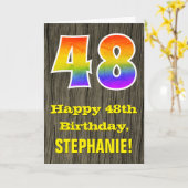 48e verjaardag: Rustieke Faux Wood Look, Regenboog Kaart (Gele Bloem)