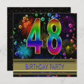 48e verjaardag Uitnodiging met bubbels (Voorkant / Achterkant)