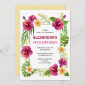 48e verjaardag uitnodigingen Tropical Floral Pink (Voorkant / Achterkant)